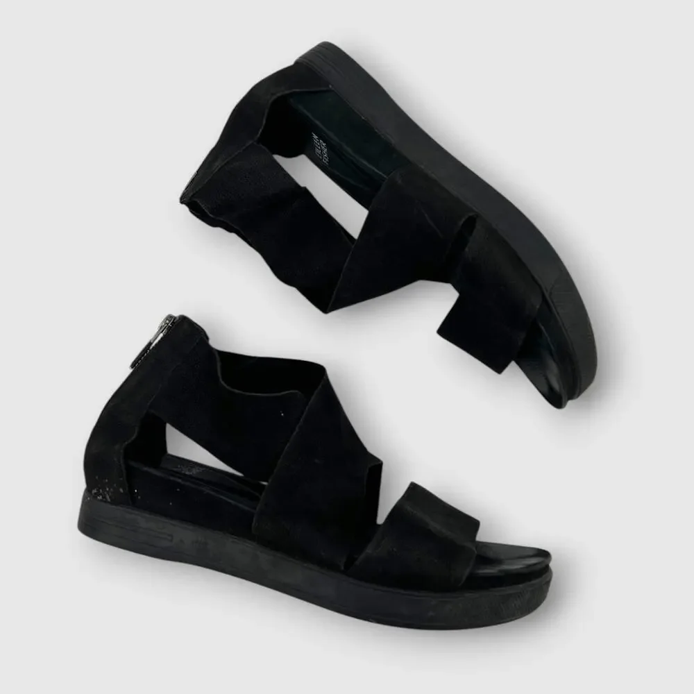 Eileen Fisher Black Suede Leather Gladiator Cutout Strappy Sandals Size 9